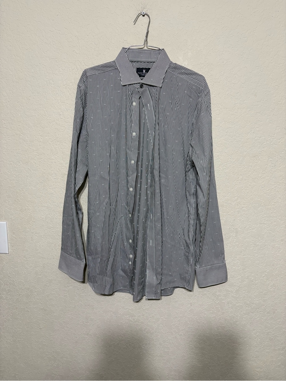 Psycho Bunny Black and White Pinstripe Button-Up Dress Shirt